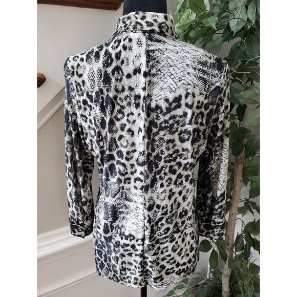 Essentials Women Black White Snake Print Polyester Button Front Top Shirt Small - Picture 5 of 12